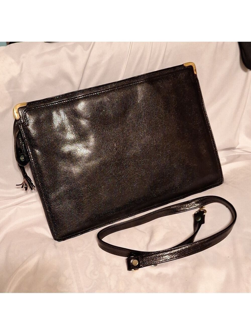 M.F. Marangi Black Lizardskin Embossed Leather Laptop briefcase Like new w/strap